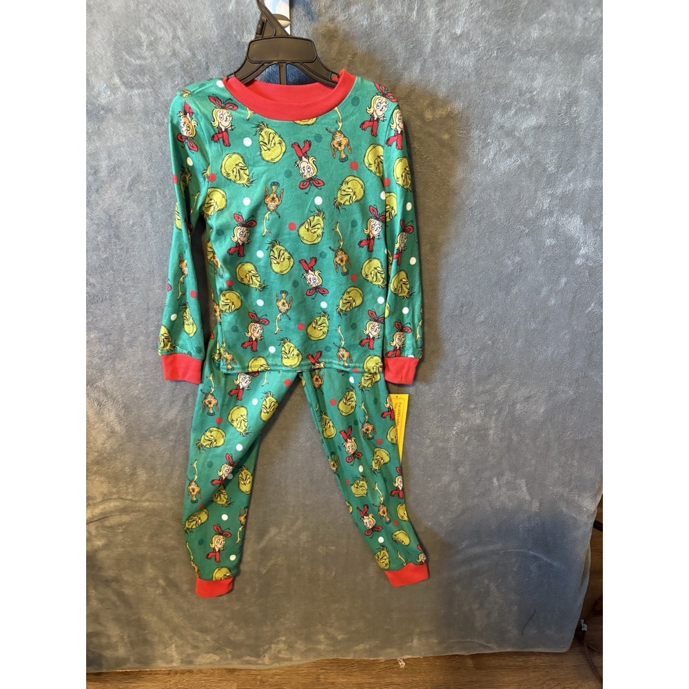 Dr. Seuss The Grinch Christmas Kids Pajama Set Green Red Size 6 Holiday PJs